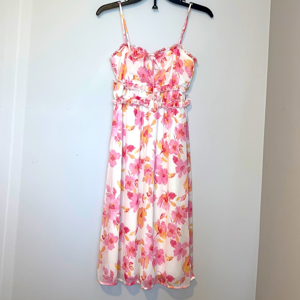 Midi rose print floreal dress